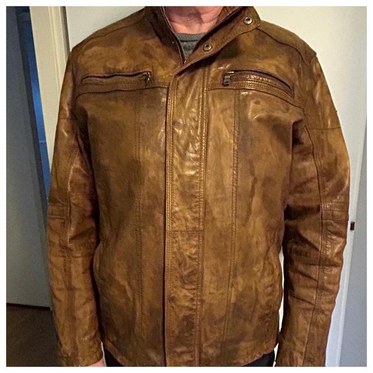 Echte leren jas -  bruin gemêleerd - maat 52, Kleding | Heren, Jassen | Zomer, Zo goed als nieuw, Maat 52/54 (L), Bruin, Ophalen of Verzenden