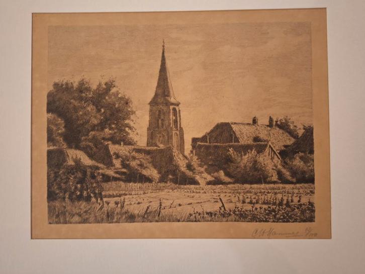 Ets van een moestuin door Hammes, Antiek en Kunst, Kunst | Litho's en Zeefdrukken, Ophalen of Verzenden