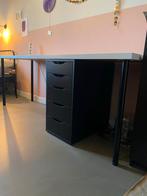 IKEA Bureau 2m wit blad + kastje & poten, Huis en Inrichting, Bureaus, Ophalen, In hoogte verstelbaar, Gebruikt, Bureau