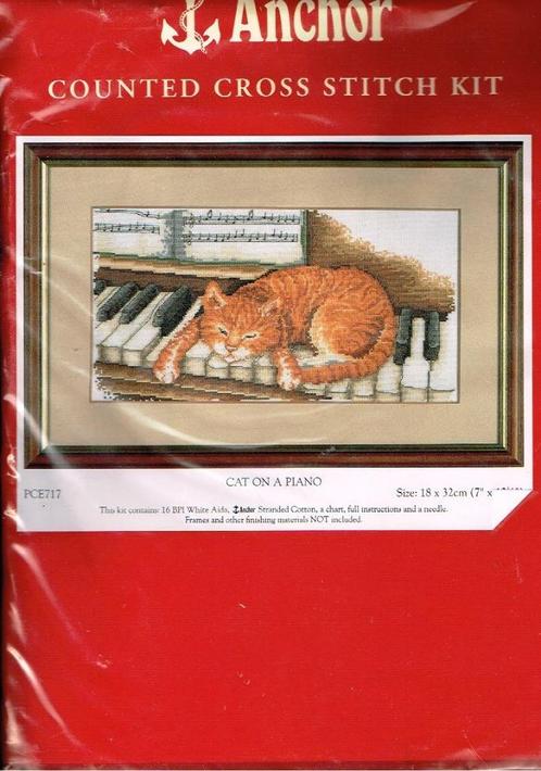 Cado anchor borduurpakket, cat on a piano, Hobby en Vrije tijd, Borduren en Borduurmachines, Nieuw, Borduurpakket, Handborduren