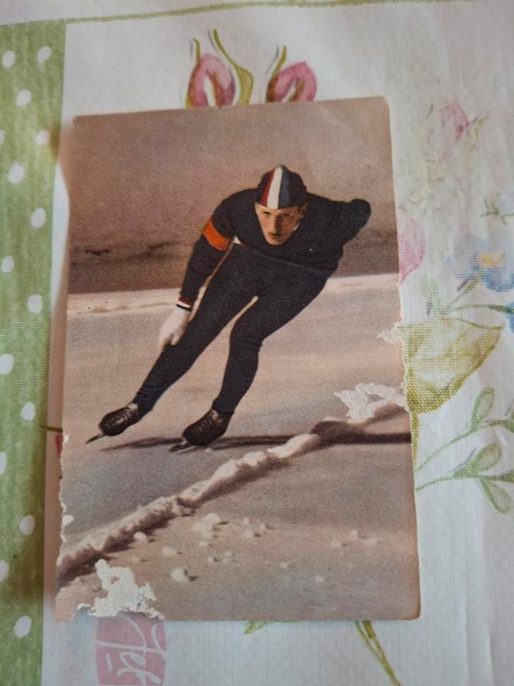 Schaatskaart Kees Broekman Blue Band, Verzamelen, Ansichtkaarten | Nederland, Gelopen, 1940 tot 1960, Ophalen of Verzenden