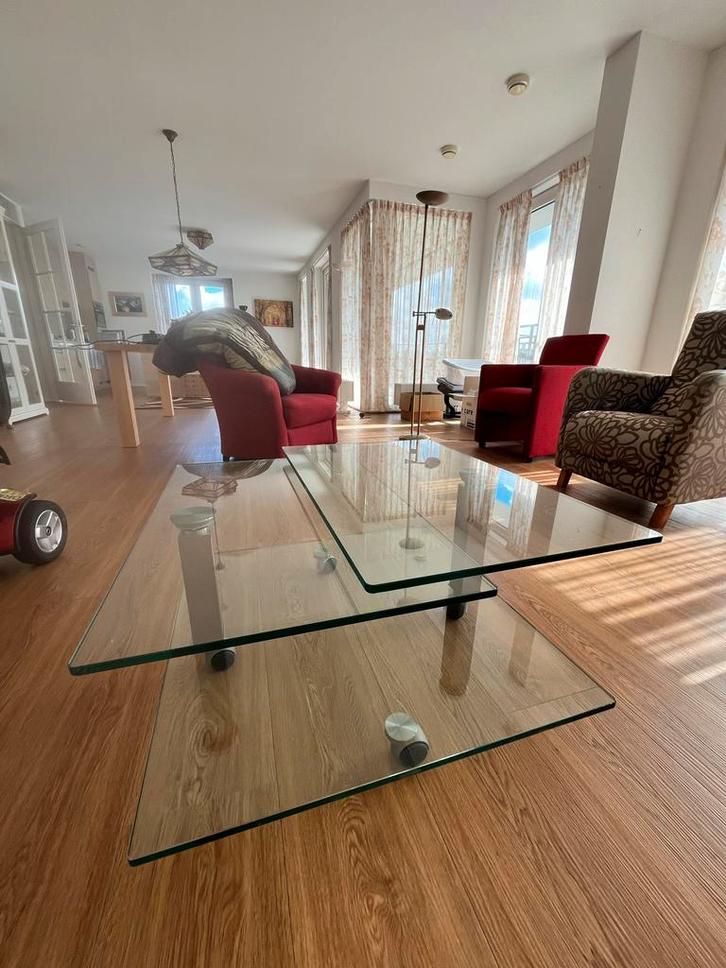 Uitschuifbare glazen salontafel - zo goed als nieuw, Huis en Inrichting, Tafels | Salontafels, Zo goed als nieuw, Minder dan 50 cm