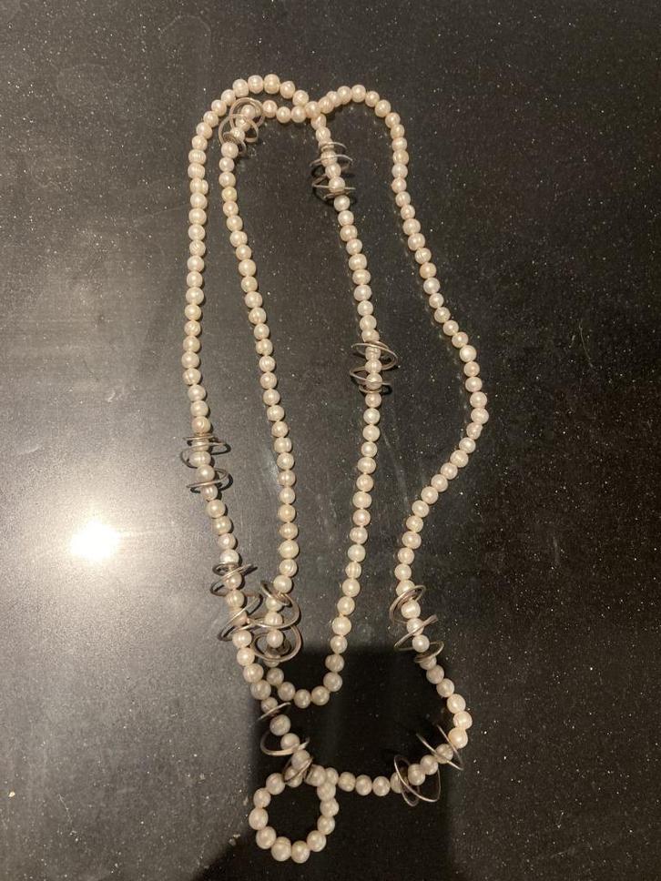 Parelketting met zilver, Sieraden, Tassen en Uiterlijk, Kettingen, Zo goed als nieuw, Zilver, Zilver, Ophalen of Verzenden