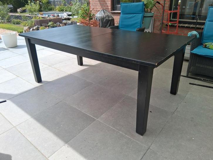 Eettafel, uitschuufbaar, zwart, Huis en Inrichting, Tafels | Eettafels, Gebruikt, 100 tot 150 cm, Vijf personen of meer, Rechthoekig