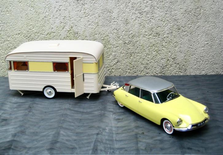 Citroen DS 19 met caravan Digue Panoramic geel Norev 1:18, Hobby en Vrije tijd, Modelauto's | 1:18, Nieuw, Auto, Norev, Ophalen of Verzenden