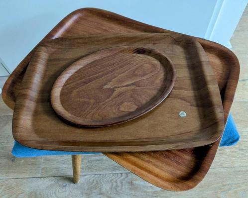 Vintage retro dienbladen trays/plywood teak, Huis en Inrichting, Woonaccessoires | Dienbladen, Gebruikt, Hout, Ophalen of Verzenden