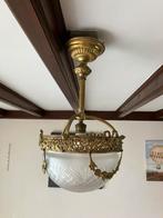 Hanglamp messing, Ophalen, Gebruikt, Glas