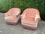 Roze vintage clubfauteuils franjes barok Chesterfield mohair, Ophalen of Verzenden