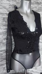 Sexy zwarte stringbody met lange mouwen L, Kleding | Dames, Ondergoed en Lingerie, Ophalen of Verzenden, Zwart, Body of Korset