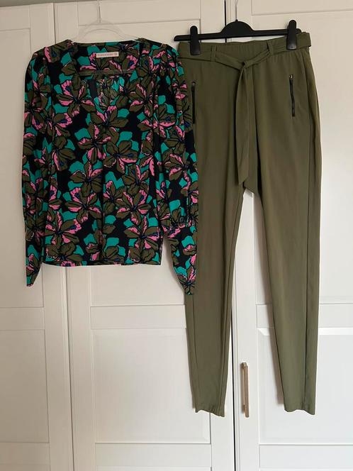 Studio anneloes set M flower blouse & margot broek army S, Kleding | Dames, Broeken en Pantalons, Zo goed als nieuw, Maat 36 (S)