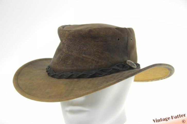 Outback hoed Jacaru Explorer stonewashed bruin leer 61-62 XL, Kleding | Heren, Hoeden en Petten, Zo goed als nieuw, Hoed, 60 cm (XL, 7½ inch) of meer