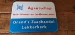 Emaille bord Agentschap Brand's Zaadhandel Lekkerkerk, Verzamelen, Merken en Reclamevoorwerpen, Ophalen of Verzenden, Gebruikt