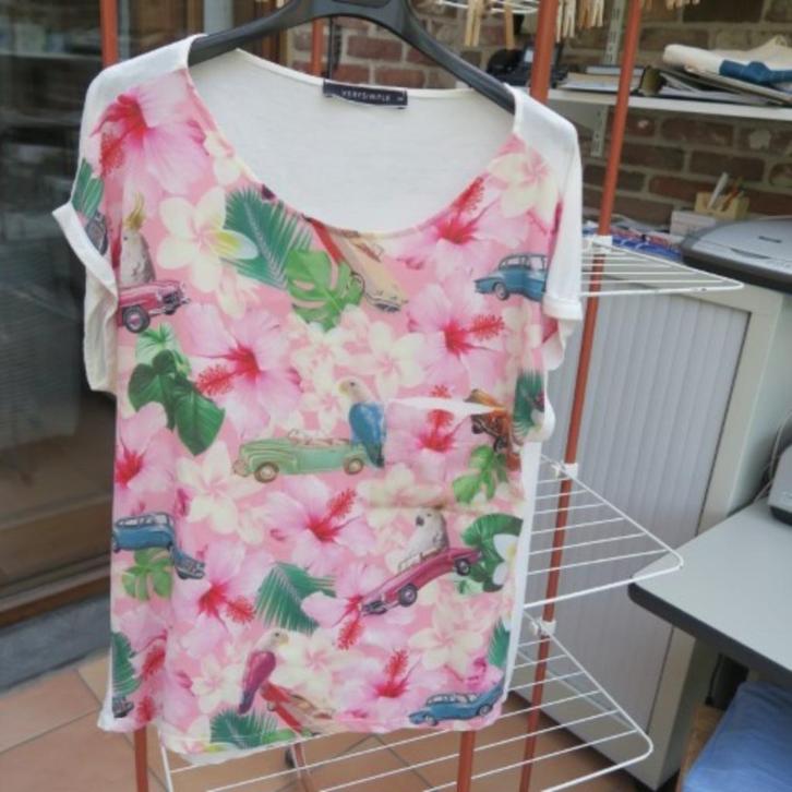 Topje print auto papegaai Very Simple mt 44, Kleding | Dames, Tops, Zo goed als nieuw, Maat 42/44 (L), Overige kleuren, Zonder mouw