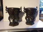 Paar 6 hoekige Japanse antieke Bronzen Wierookbranders, Ophalen of Verzenden