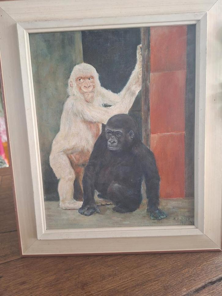 Schilderij: Gorilla's in Olieverf, Antiek en Kunst, Kunst | Schilderijen | Klassiek, Ophalen of Verzenden