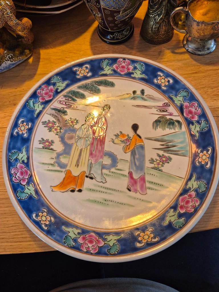 Vintage Japans Wandbord - Hofscène met Dames, Ophalen of Verzenden