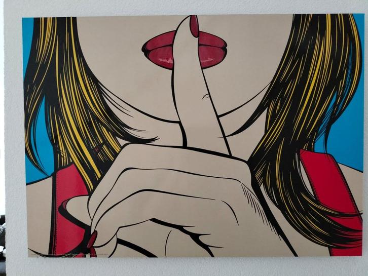 Vintage pop art print Ssshh door Deborah Azzopardi 50x70, Antiek en Kunst, Kunst | Schilderijen | Abstract, Ophalen