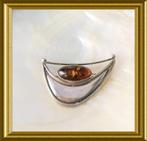 Mooie zilveren broche: barnsteen, amber, Ophalen of Verzenden, Broche, Zilver