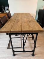 Stalen bartafel met eikenhouten blad, Huis en Inrichting, Tafels | Eettafels, Ophalen, 50 tot 100 cm, Zo goed als nieuw, 150 tot 200 cm