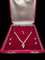 Zilveren 925 antieke sieradenset met melk opaal, Ophalen of Verzenden, Zilver, Ketting, Met edelsteen