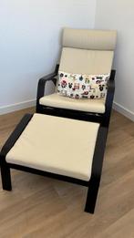 Ikea POÄNG Schommelstoel met Voetenbank, Ophalen, Zwartbruin/Glose ecru, Zo goed als nieuw, 50 tot 75 cm