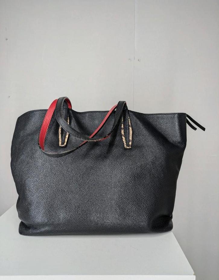 Gianni Chiarini Shopper - Zwart Leer, Rode Accenten, Sieraden, Tassen en Uiterlijk, Tassen | Damestassen, Gebruikt, Shopper, Zwart