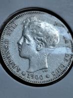 Spanje una peseta 1900, Zilver, Ophalen of Verzenden, Losse munt, Overige landen
