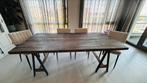 Houten eettafel met industriële poten, Ophalen, 200 cm of meer, 50 tot 100 cm, Zo goed als nieuw