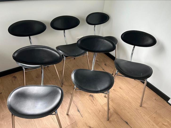 6 zwarte Arrben Italy stoelen Regina, Huis en Inrichting, Stoelen, Gebruikt, Eén, Leer, Zwart, Ophalen