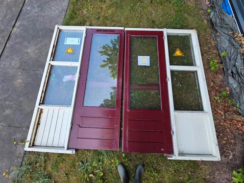 Hardhouten pui met 2 hh deuren, Doe-het-zelf en Verbouw, Kozijnen en Schuifpuien, Gebruikt, Deurkozijn, Hout, 150 tot 225 cm, 150 tot 225 cm