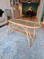 Mooie vintage rotan salontafel/bijzettafel met glas, Ophalen, 50 tot 100 cm, Rond, 50 tot 100 cm