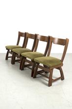 4 Brutalistische, eiken, stoelen met groene velours SALE, Ophalen, Gebruikt, Hout, Vier