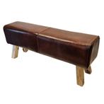 Vintage Garderobebank Turnbok Retro Poef Leder Mango Kruk, Huis en Inrichting, Minder dan 50 cm, Info@dehanzeherten.nl, Hout, Ophalen of Verzenden