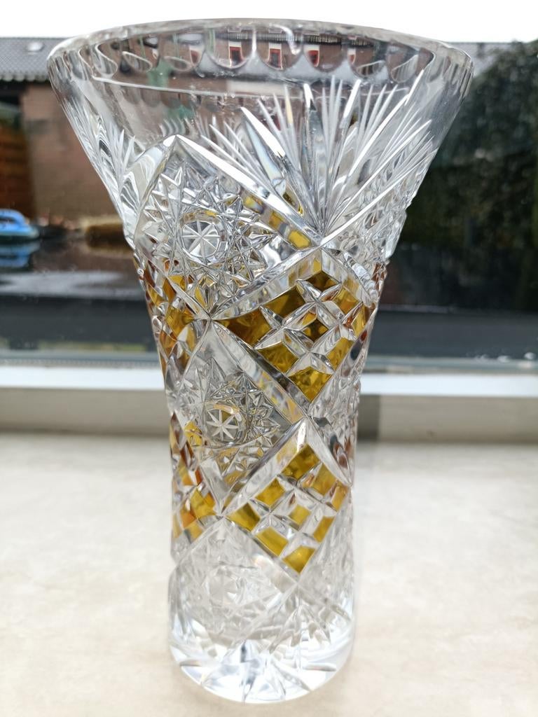 Prachtige vaas van Boheems Lood kristal., Overige kleuren, Ophalen of Verzenden, Minder dan 50 cm, Glas