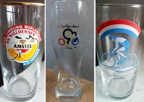 3 WIELREN BIERGLAZEN.(collectors items ), Verzamelen, Biermerken, Glas of Glazen, Overige merken, Ophalen of Verzenden