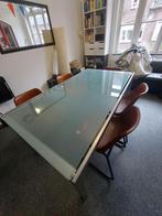design eettafel met glazen blad, Huis en Inrichting, Ophalen, 50 tot 100 cm, Zo goed als nieuw, Vijf personen of meer