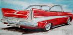 Groot schilderij 1958 Plymouth Fury Belvedere oldtimer usa, Schilderij, 125 cm of meer, Ophalen, 75 cm of meer