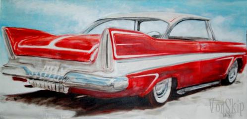 Groot schilderij 1958 Plymouth Fury Belvedere oldtimer usa, Huis en Inrichting, Woonaccessoires | Schilderijen, Tekeningen en Foto's