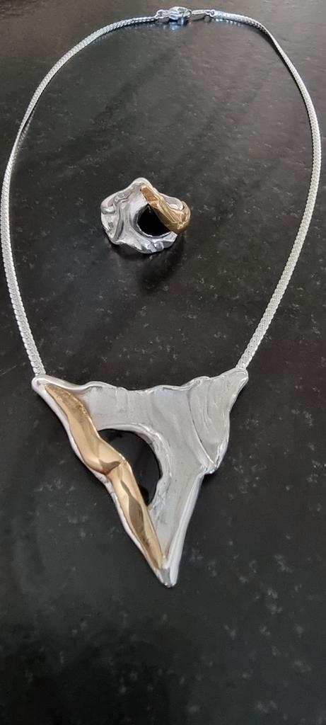 Zilveren ketting met verguld gouden accenten Moser en Pfeil, Sieraden, Tassen en Uiterlijk, Kettingen, Zo goed als nieuw, Zilver