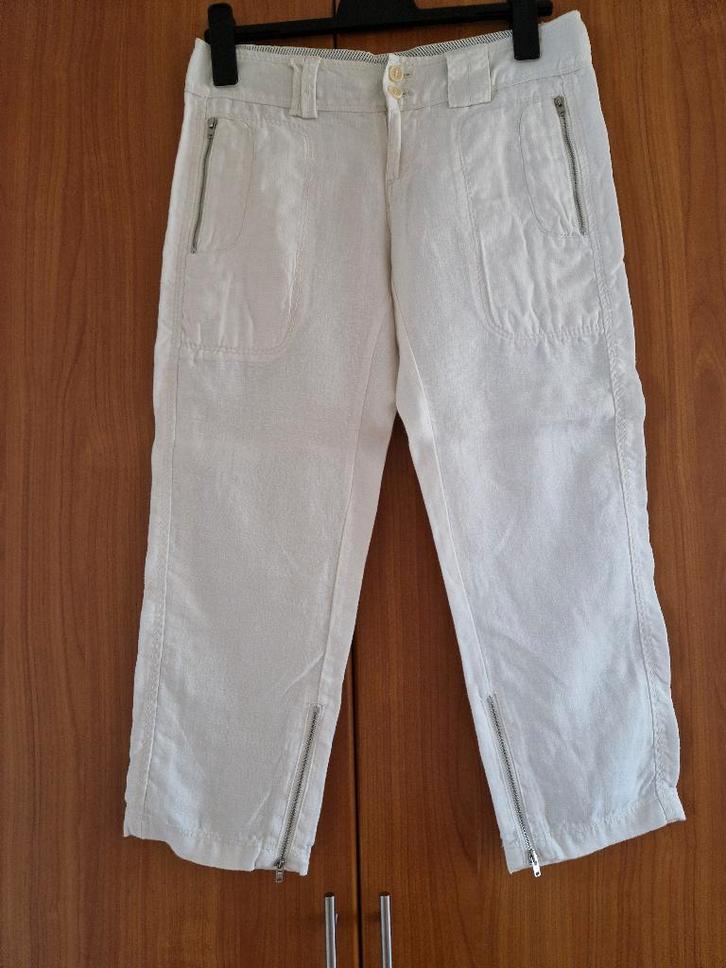 3/4e Linnen Pantalon Turnover maat 34 valt ruim, Kleding | Dames, Broeken en Pantalons, Gedragen, Maat 34 (XS) of kleiner, Wit