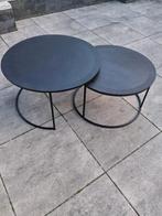 2 zwarte metalen salontafels van Goossens.Ø70 en Ø60, Huis en Inrichting, Tafels | Salontafels, Ophalen, 50 tot 100 cm, Rond, 50 tot 100 cm