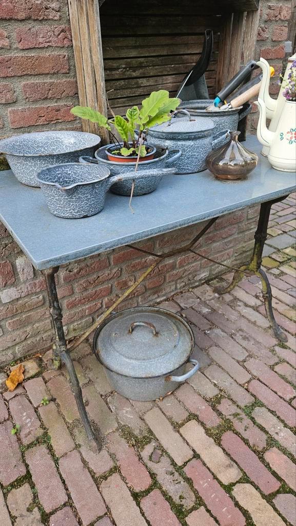 Emaille Pannen Grijs Gevlamd - Decoratief, Verzamelen, Complete verzamelingen en Collecties, Ophalen of Verzenden