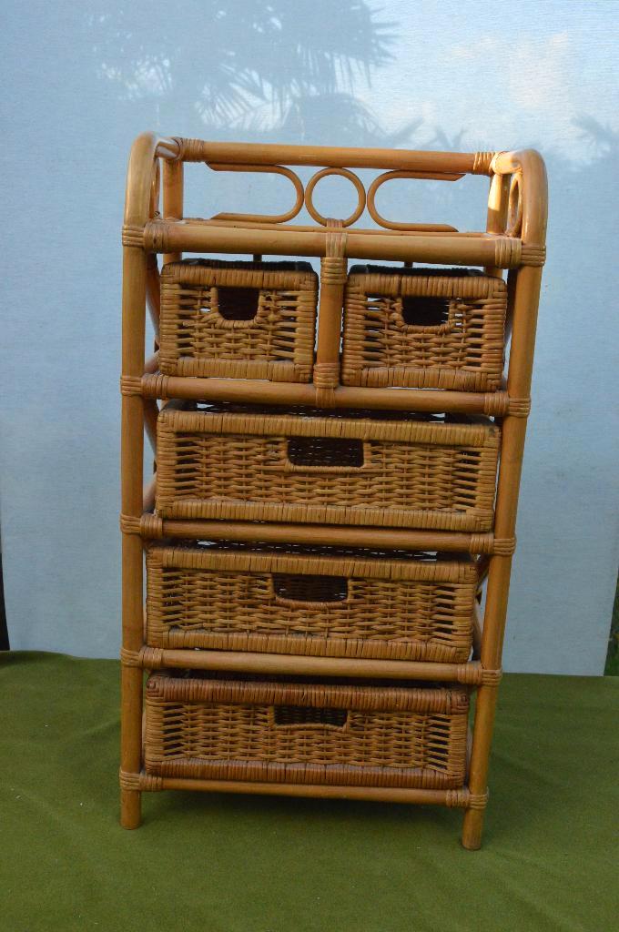 Vintage rotan / bamboe ladekast, 3 grote lades, 2 kleinere, Huis en Inrichting, Kasten | Ladekasten, Gebruikt, Minder dan 100 cm
