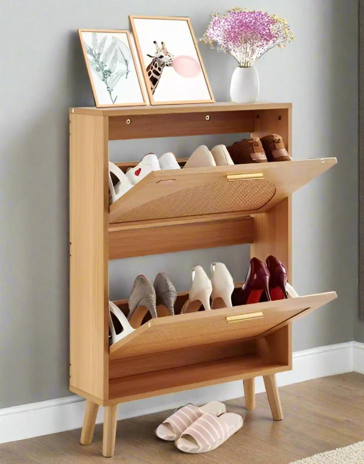 Schoenenkast - 60x16.8x87.7cm - PVC Rotan - Houtkleur, Huis en Inrichting, Kasten | Schoenenkasten, Nieuw, Verzenden