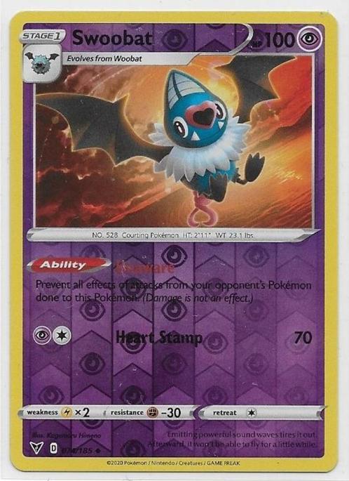 Pokemon Vivid Voltage,  Swoobat [reverse] 74/185, Hobby en Vrije tijd, Verzamelkaartspellen | Pokémon, Nieuw, Losse kaart, Verzenden