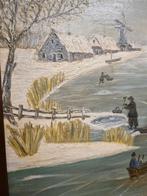 Schilderij winterlandschap schaatsen hoogte 47cm Breedte 56, Ophalen, ., ., Schilderij