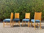 4 Beukenhouten gestoffeerde vintage eetkamerstoelen, Huis en Inrichting, Stoelen, Ophalen, Gebruikt