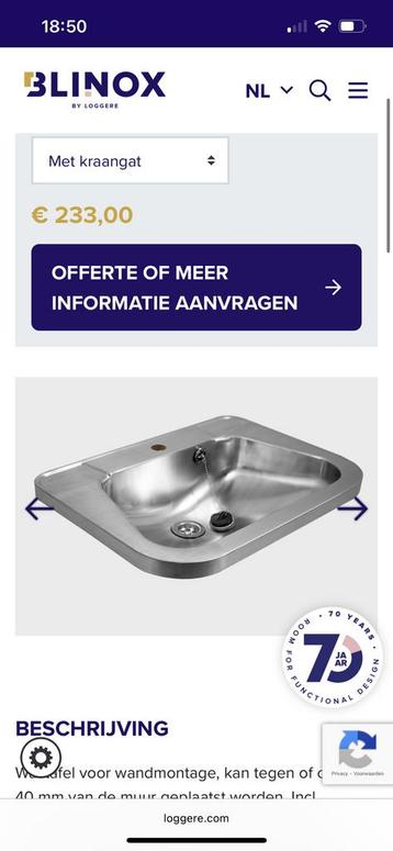 RVS wastafel incl ophang steunen beschikbaar voor biedingen