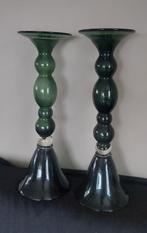 2 prachtige glazen kandelaren tazza decoratie 40 cm hoog, Huis en Inrichting, Woonaccessoires | Kandelaars en Kaarsen, Groen, Kandelaar