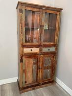 Buffet/vitrinekast gerecycled materiaal incl verlichting, Huis en Inrichting, Kasten | Buffetkasten, Ophalen, 50 tot 100 cm, Zo goed als nieuw